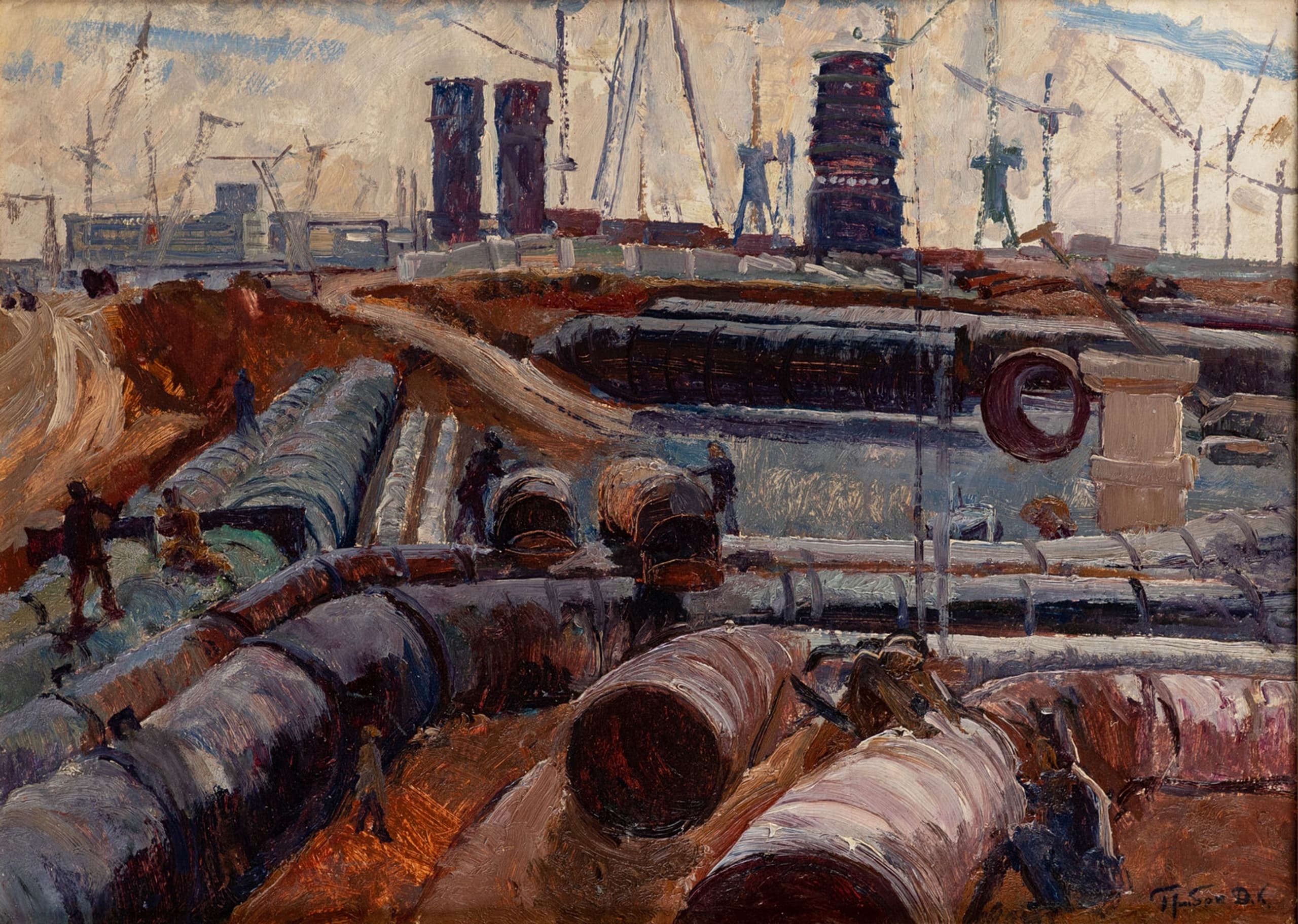 Artwork by Dmitry Konstantinovich Gribok, Industrial landscape with chimneys