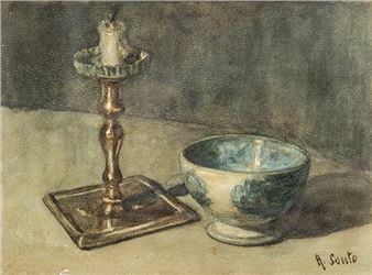 Naturaleza muerta con cerámica y candelabro - Alfredo Souto Y Cuero