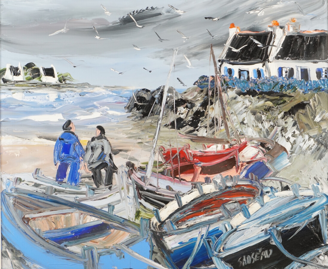 Artwork by Christian Sanseau, Retour de pêche, Made of Oil on canvas