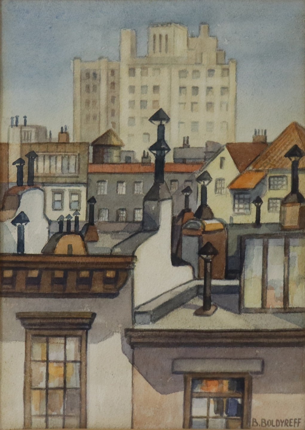 Artwork by B. Boldyreff, Village Rooftops, Made of WATERCOLOR ON PAPER
