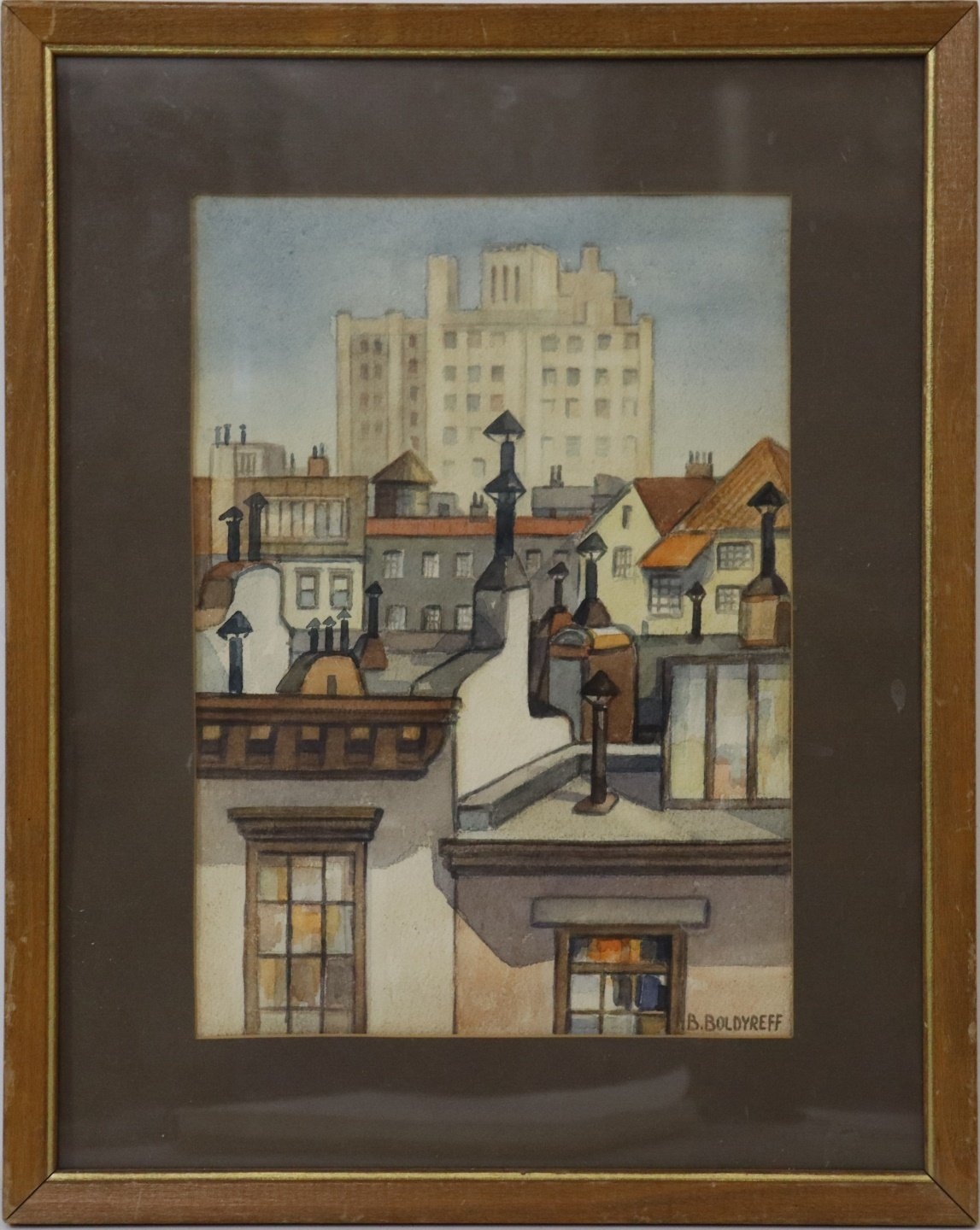 Artwork by B. Boldyreff, Village Rooftops, Made of WATERCOLOR ON PAPER