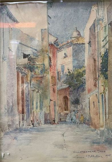 Street of Villefranche sur Mer by Leonce Pelletier, dated 1925