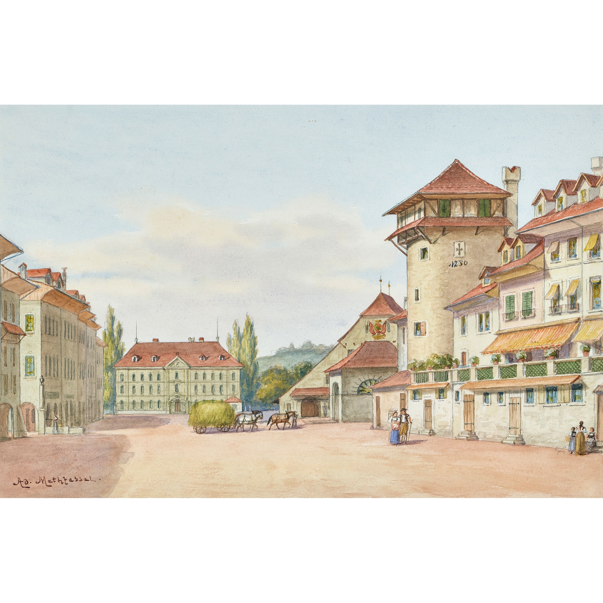 Artwork by Adolfo Methfessel, Blick auf den Waisenhausplatz, Made of watercolor over pencil