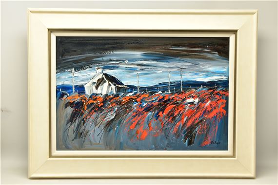 HEBRIDEAN RED', a Scottish landscape with stormy sky above a by Lynn Rodgie