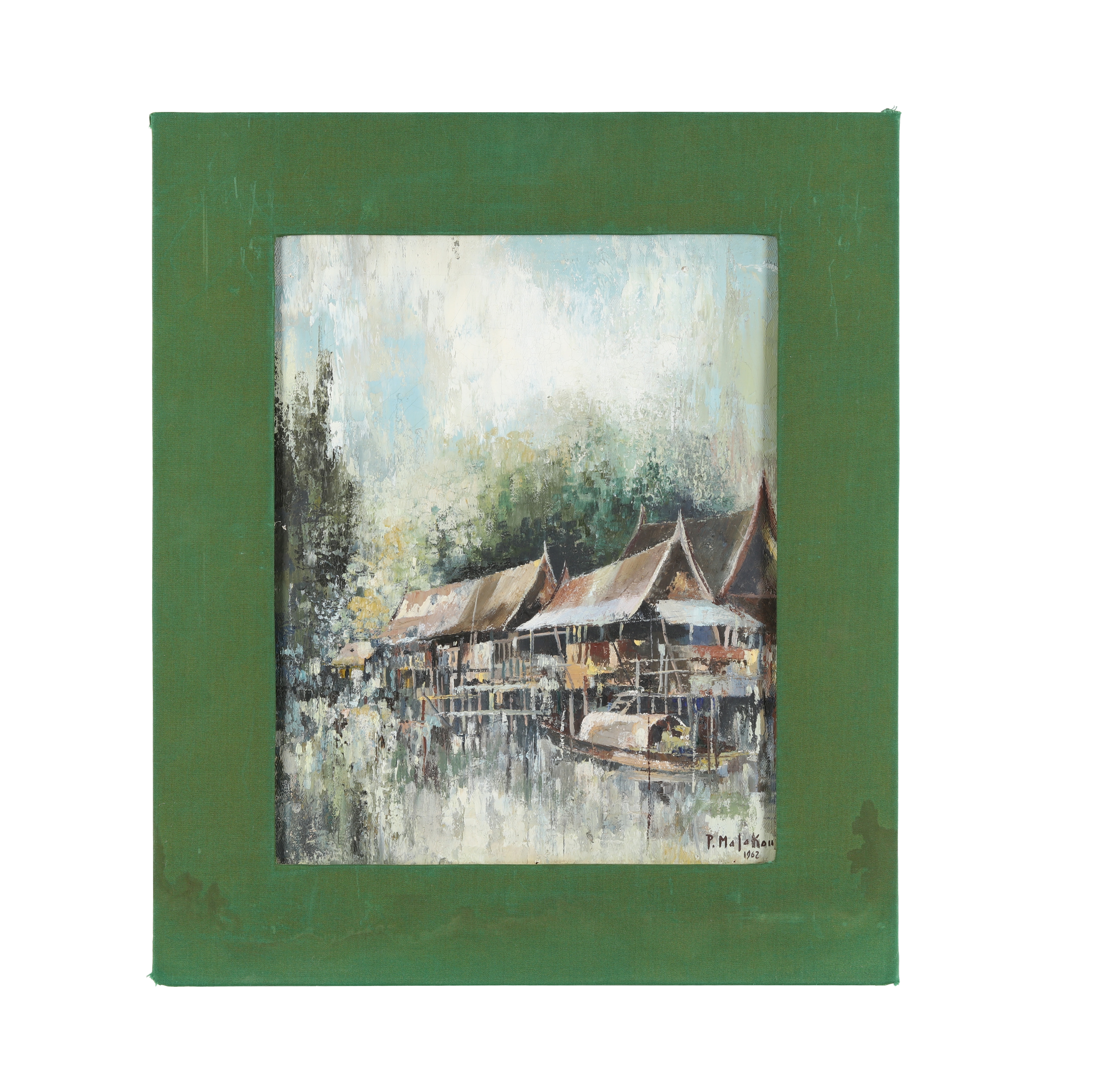 Artwork by M.L. Poum Malakoul, Thai Water Village Scene, Made of Oil on canvas