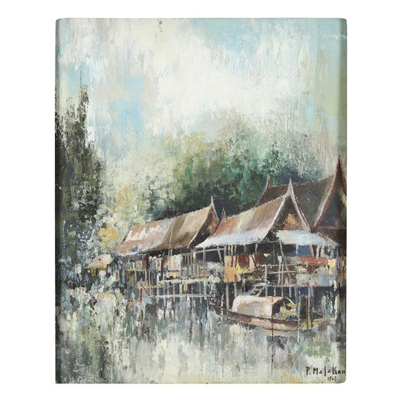 Thai Water Village Scene by M.L. Poum Malakoul, 1962