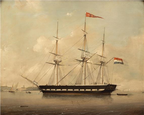 Petrus Paulus Schiedges | A three-master in front of a city (1854 ...