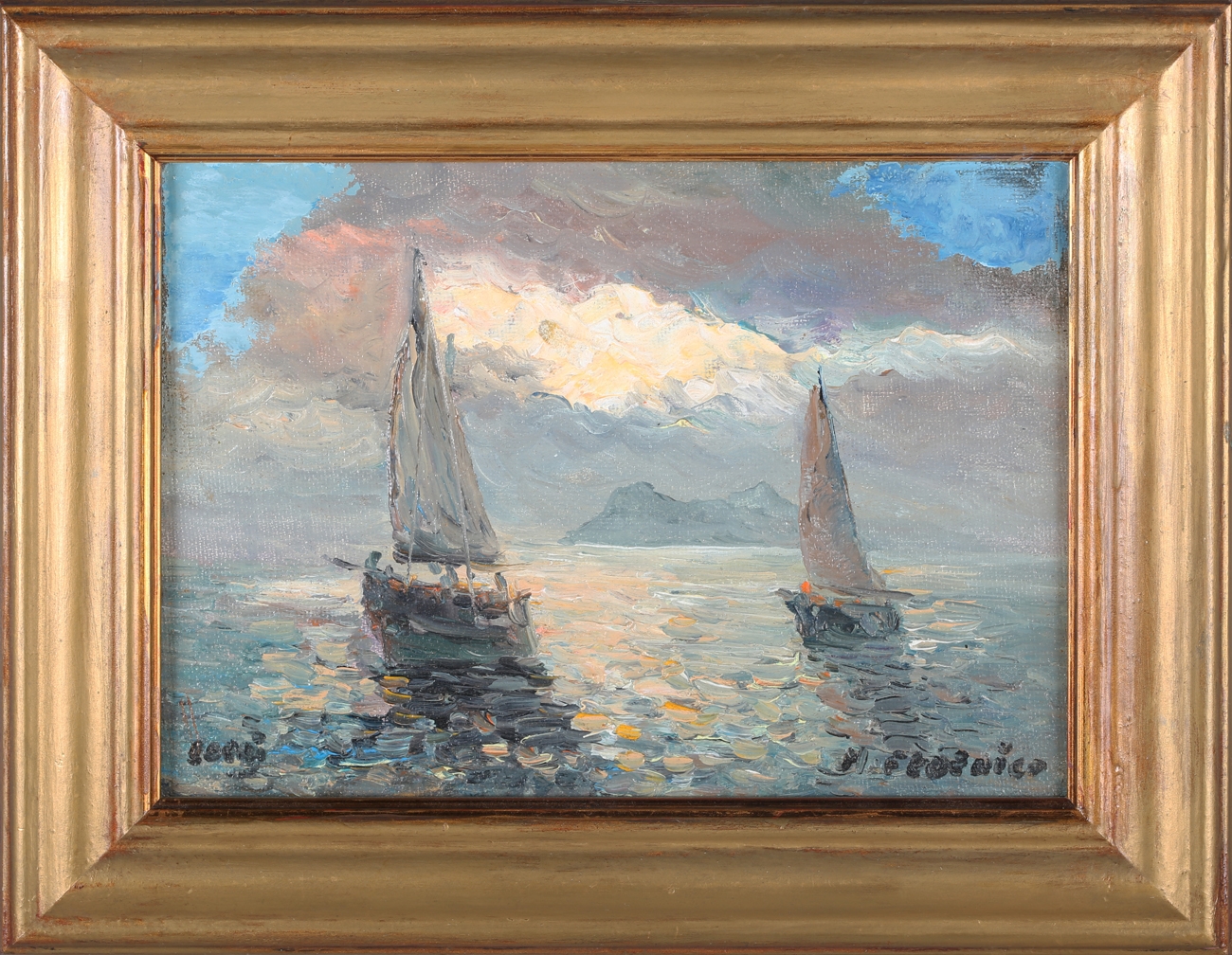 Artwork by Massimo Federico, Vele al Tramonto, Capri, Made of oil on canvas