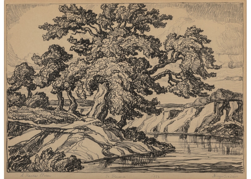 Artwork by Birger Sandzén, A Kansas Stream, Made of Lithograph on paper