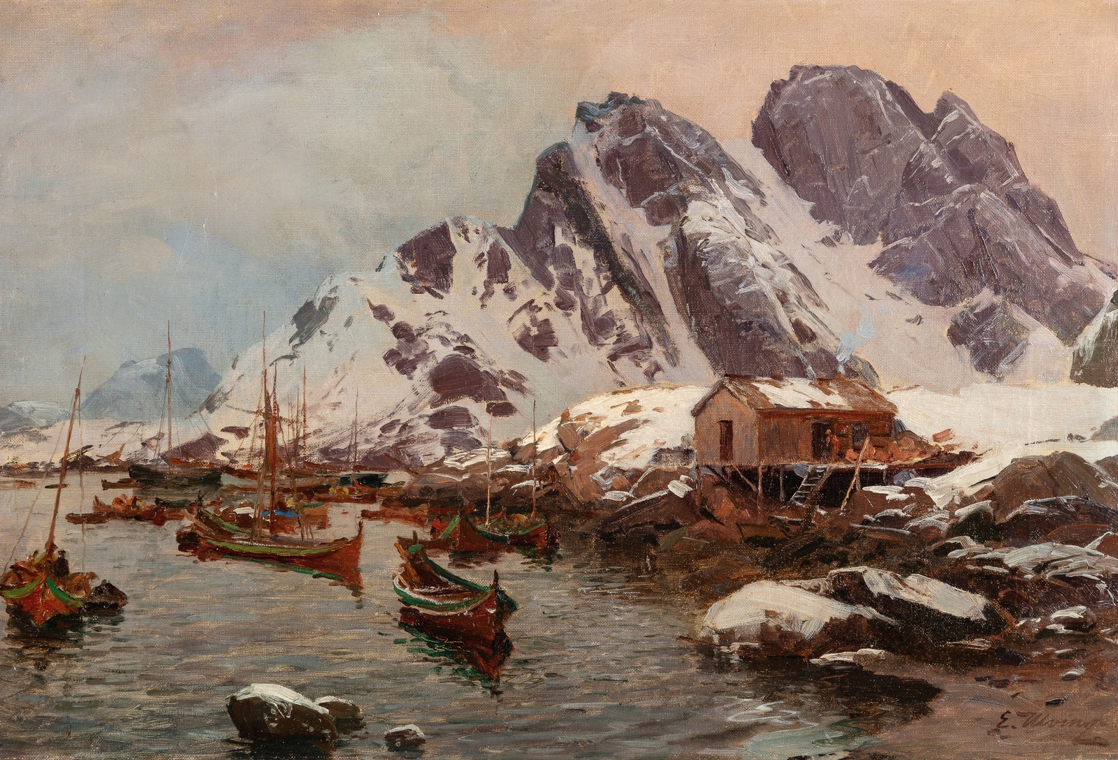 Artwork by Even Ulving, Fiskevær, Made of Oil on canvas