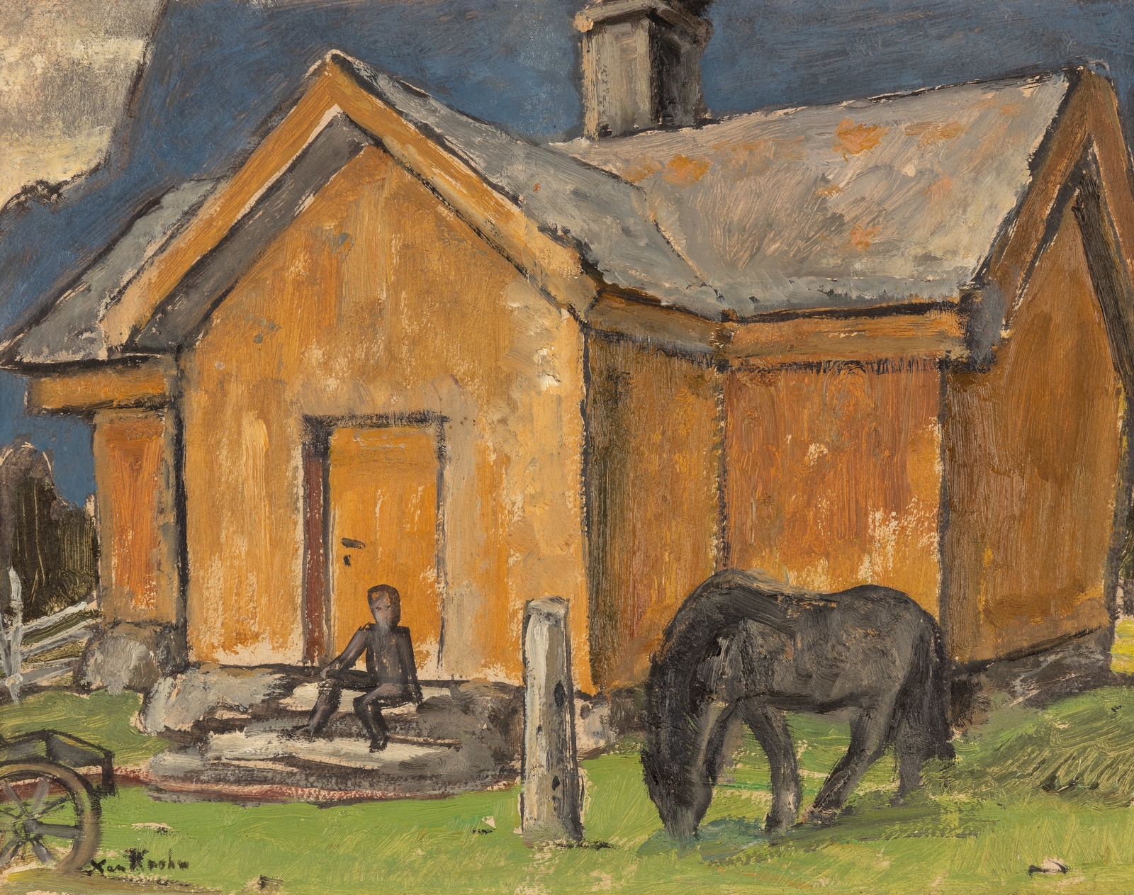 Artwork by Xan Krohn, Gutten på dørstokken, Made of Oil on panel