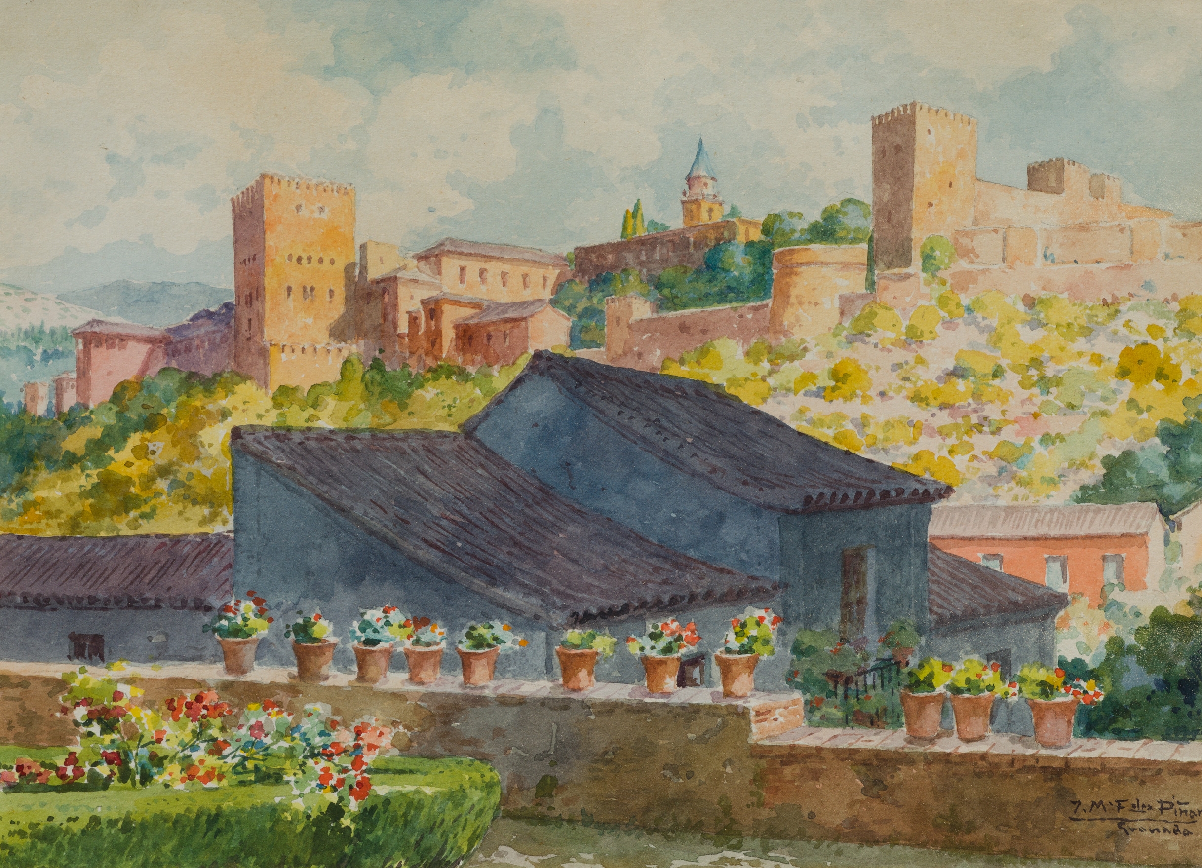 Artwork by Jose Maria Fernandez Pinar, Vista de la Alhambra. Granada, Made of Watercolor
