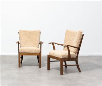 Pair of armchairs with a backrest with bars. - Tyge Hvass