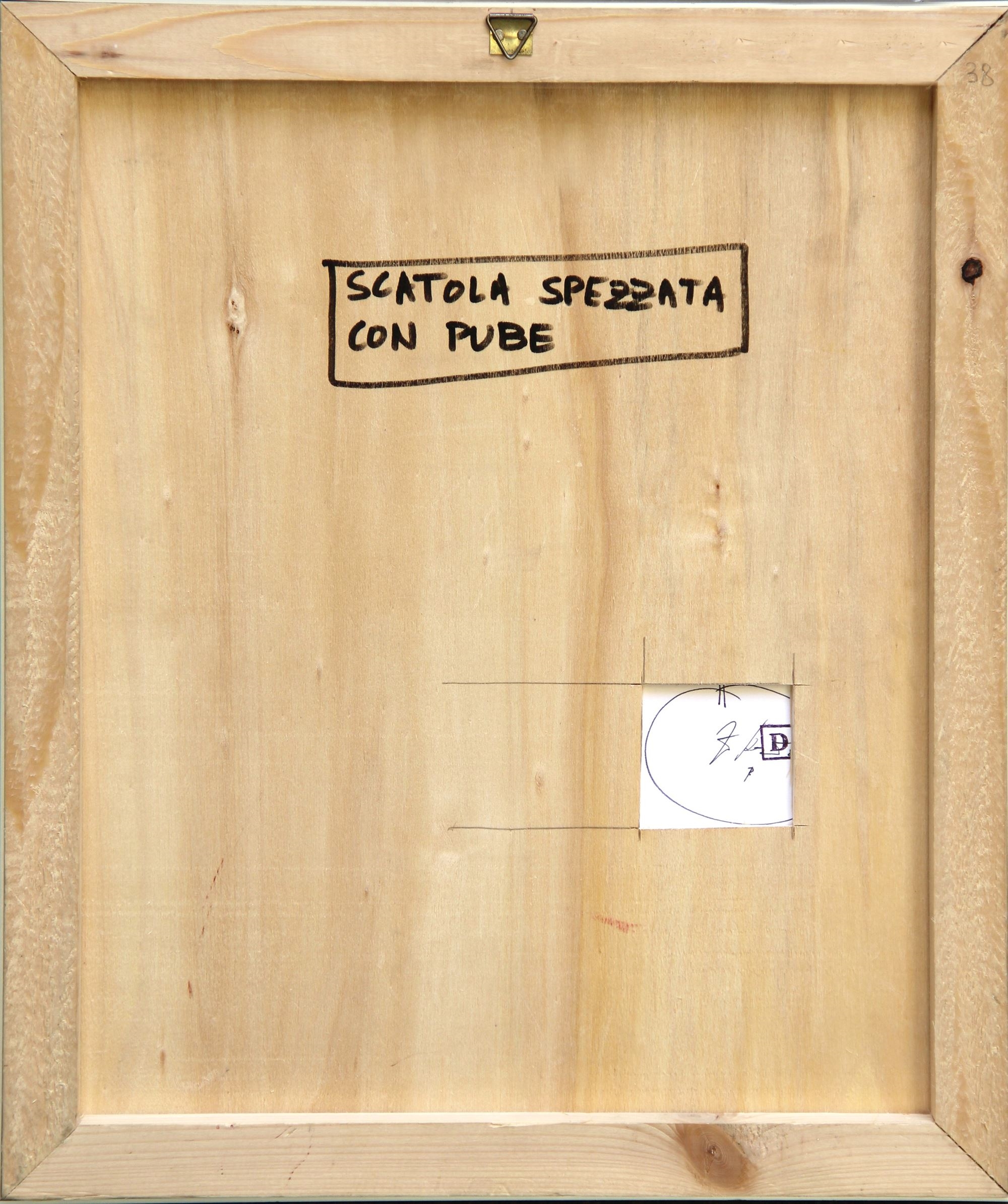 Artwork by Jiří Kolář, Scatola spezzata con pube, Made of collage on cardboard