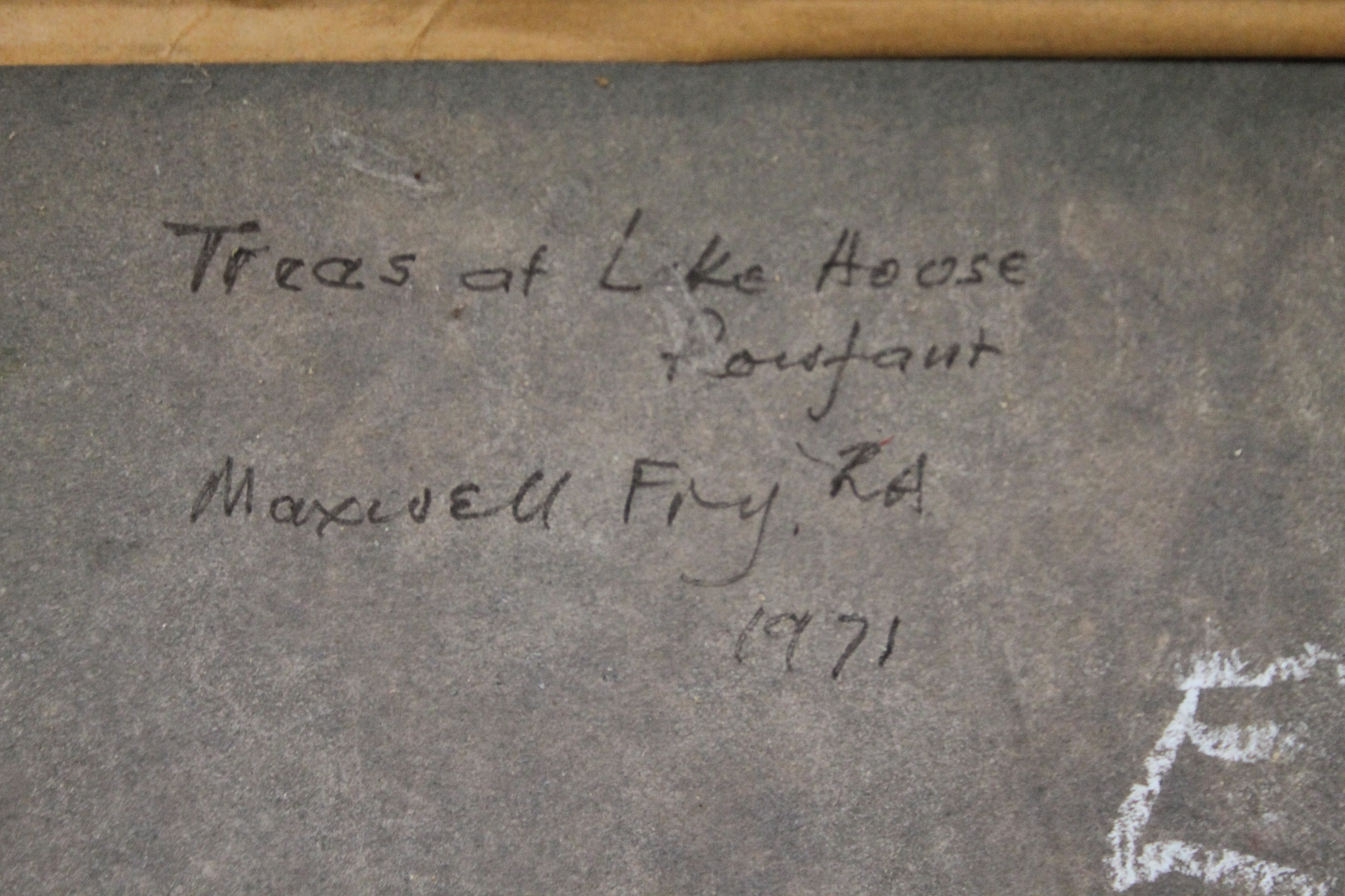 Artwork by Edwin Maxwell Fry, Trees at Lake House, Made of oil on board