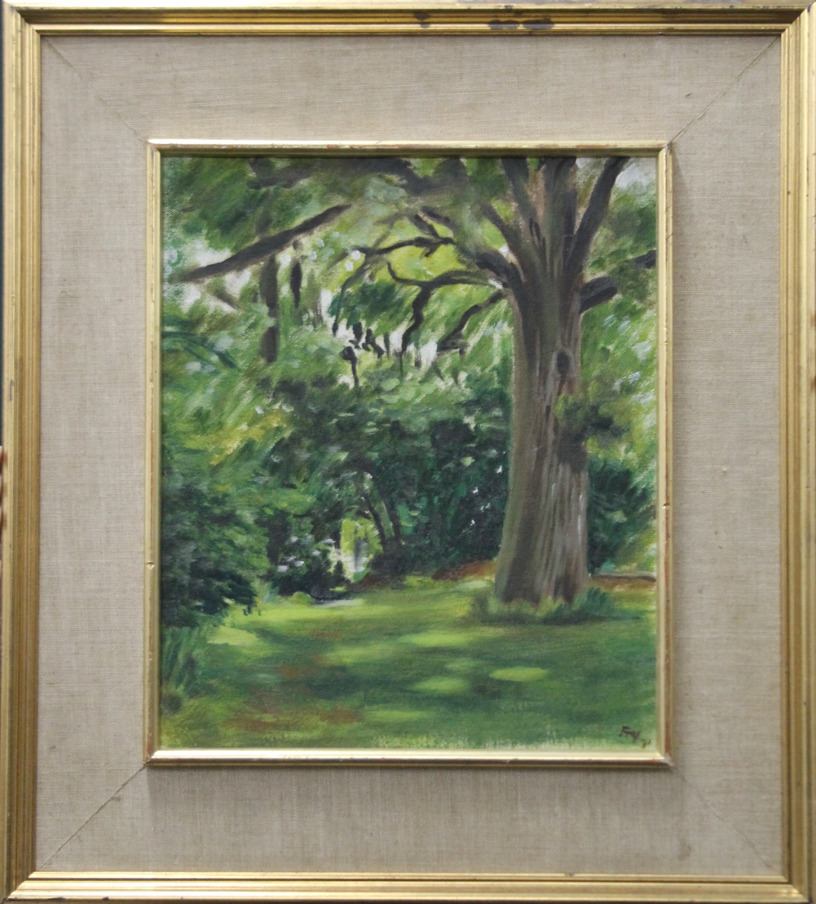 Artwork by Edwin Maxwell Fry, Trees at Lake House, Made of oil on board