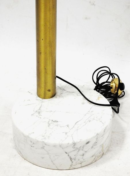 Vintage Brass Lamp on White Marble Base, Made in Italy Circa 1960s
