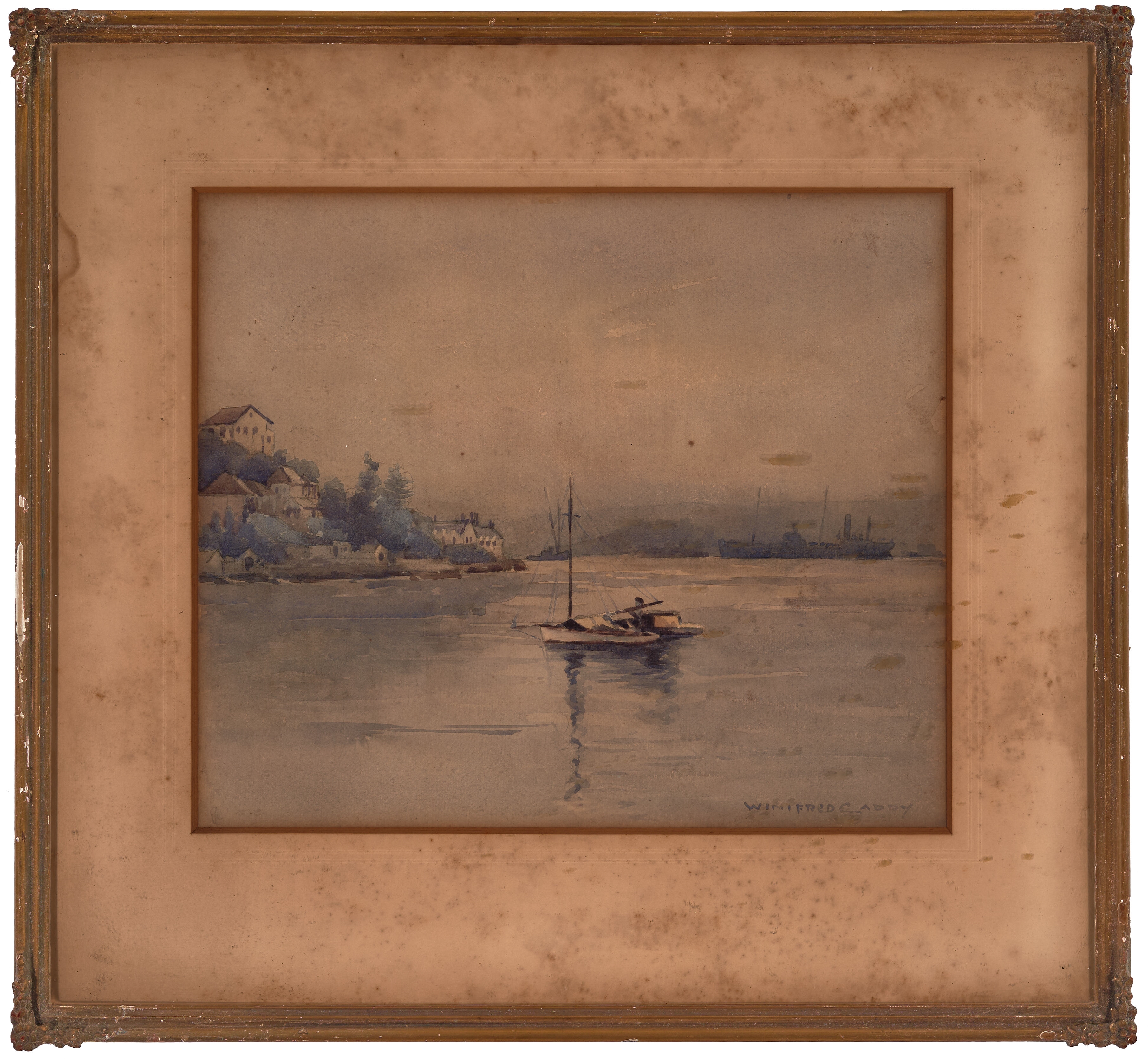 Artwork by Winifred Caddy, Misty Morning, Double Bay, Made of watercolour