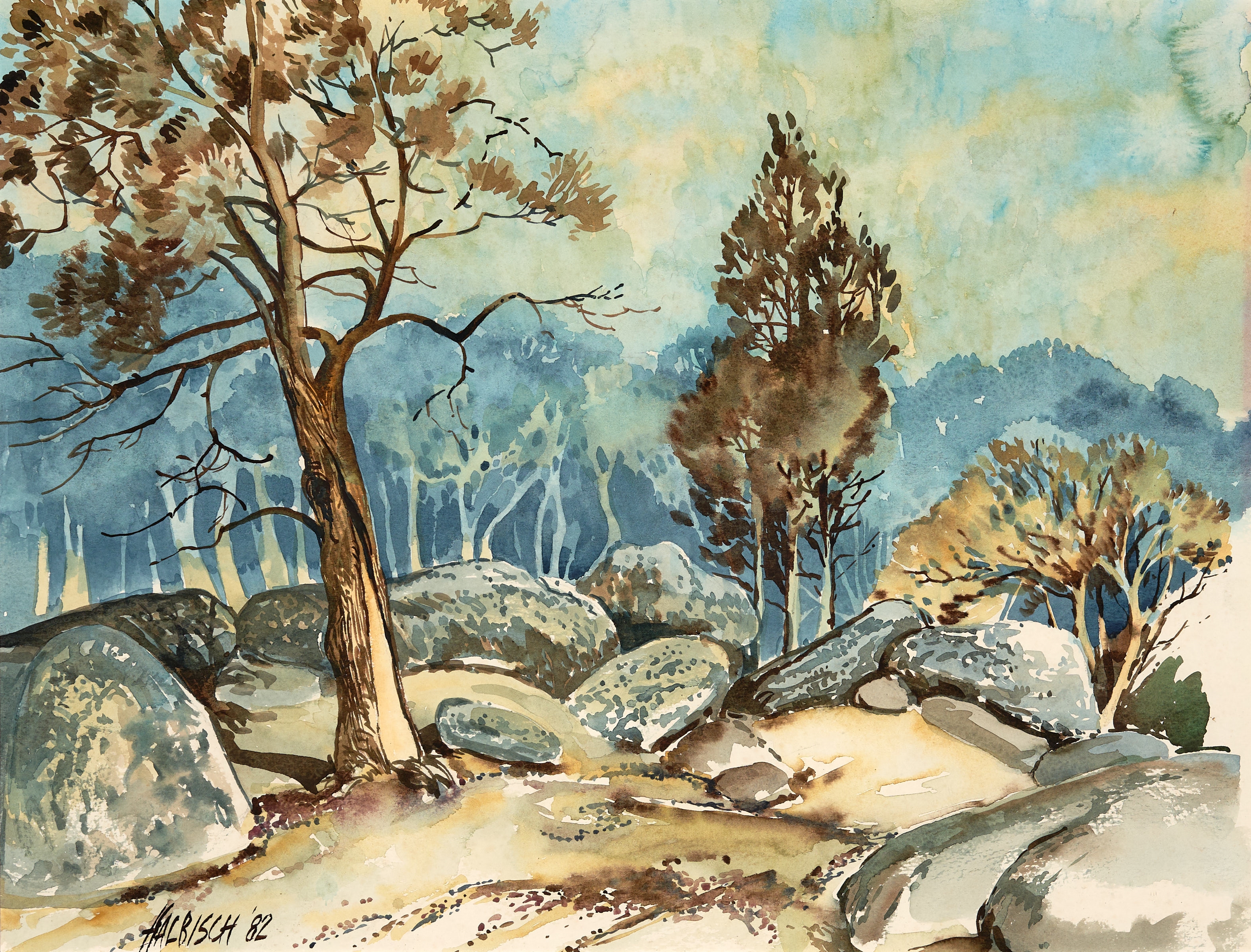 Artwork by Stewart Roy Halbisch, Rocky Landscape., Made of watercolour