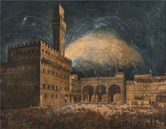 Italian School, 19th Century | Fireworks in the Signoria Square in ...