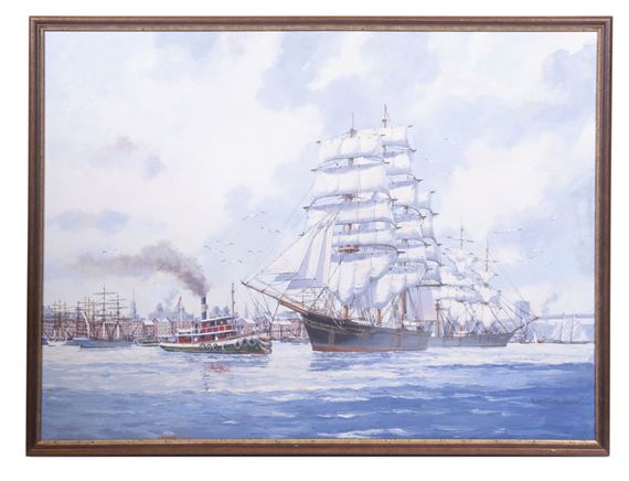 Tug Bringing Ship out of New York in the Age of Sail by Eldred Clark Johnson
