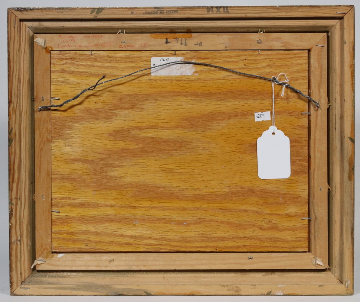 Artwork by Linda Low Wolcott, "Balloon Sellers", Made of oil on board