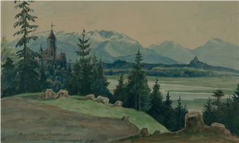 “Gegend bei Seeshaupt mit einer Burg vermehrt”. - Franz Graf von Pocci