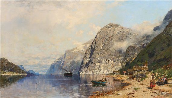Georg Anton Rasmussen | Ferryboat in the Fjord. | MutualArt
