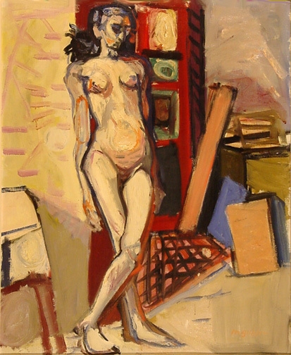 Artwork by Max Gubler, Stehender weiblicher Akt im Atelier, Made of Oil on canvas