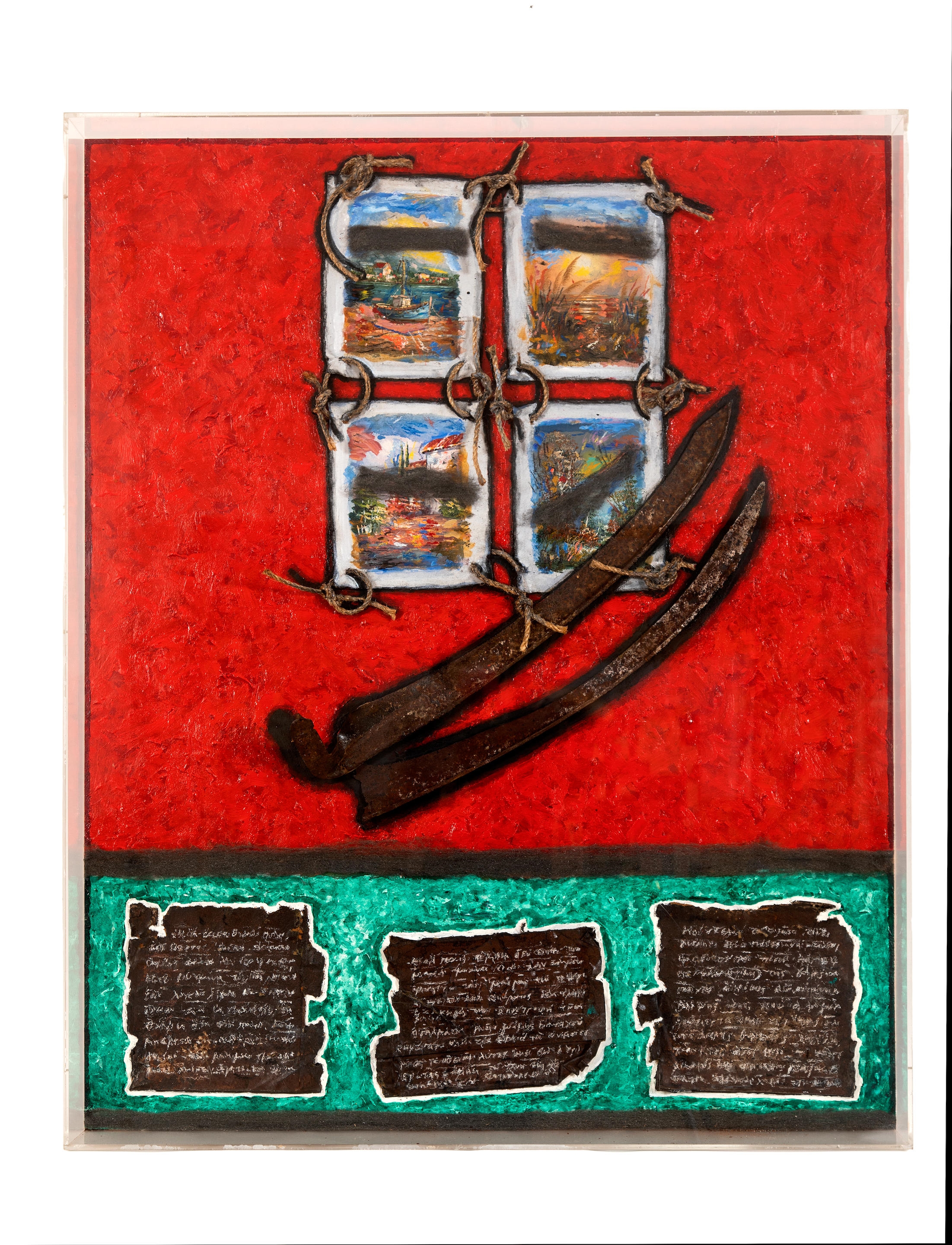 Artwork by Yiannis Psychopedis, Der brief der nicht ankam Kunst für das Volk, Made of oil and mixed technique on panel