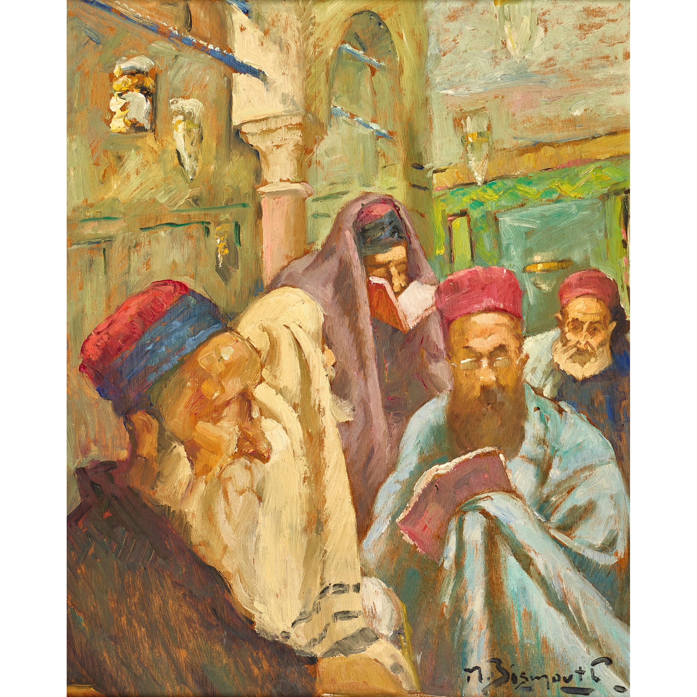 Artwork by Maurice Bismouth, In der Synagoge von Tunis., Made of Oil on wood