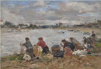 Eugène Louis Boudin | Laveuses au bord de la Touques (1894 - 1897