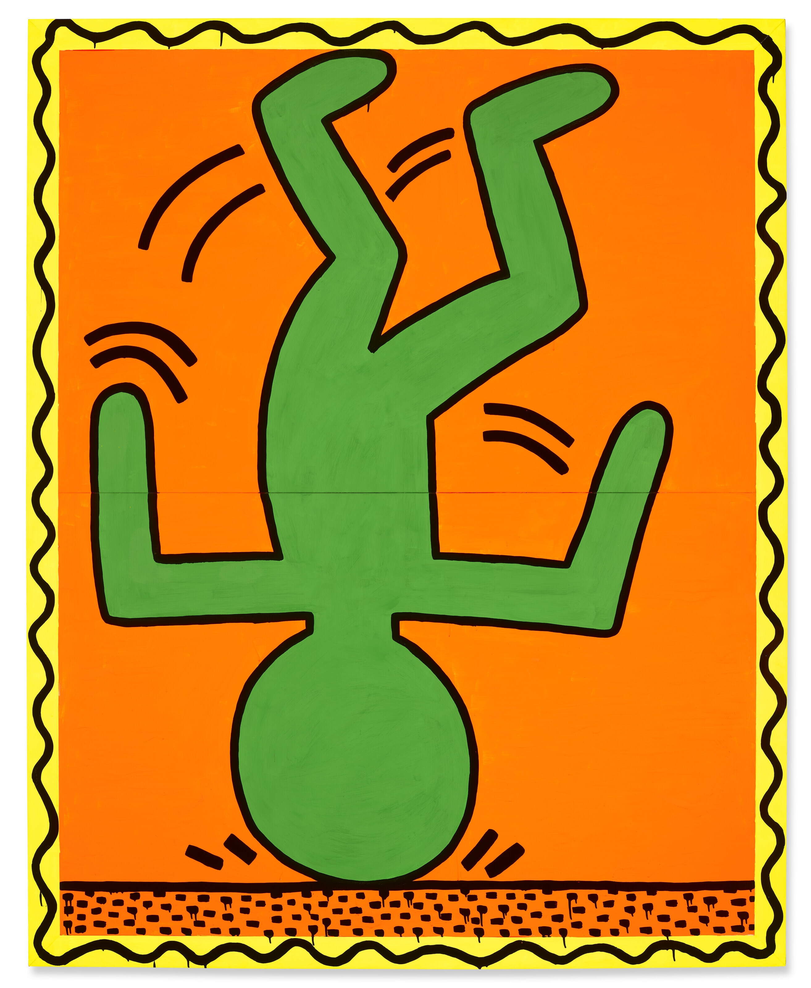 Artwork by Keith Haring, Untitled, Made of enamel and DayGlo on metal, in artist's painted frame