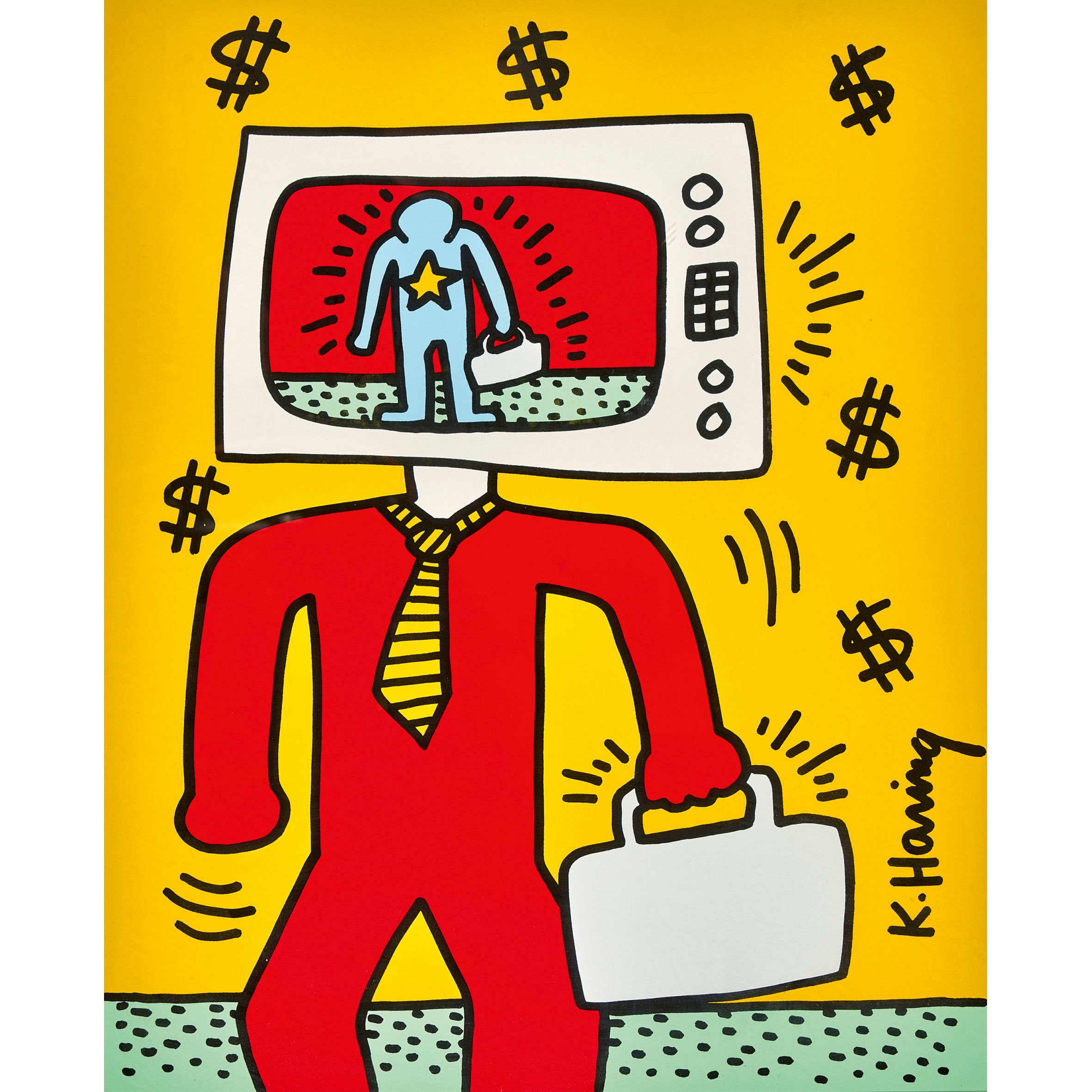 Artwork by Keith Haring, TV man, Made of color silkscreen