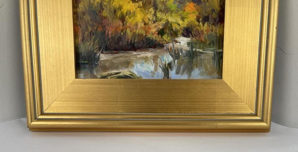 Artwork by Taylor Lynde, Taylor Lynde Oil on Board End of the Pond, Made of Oil on Board