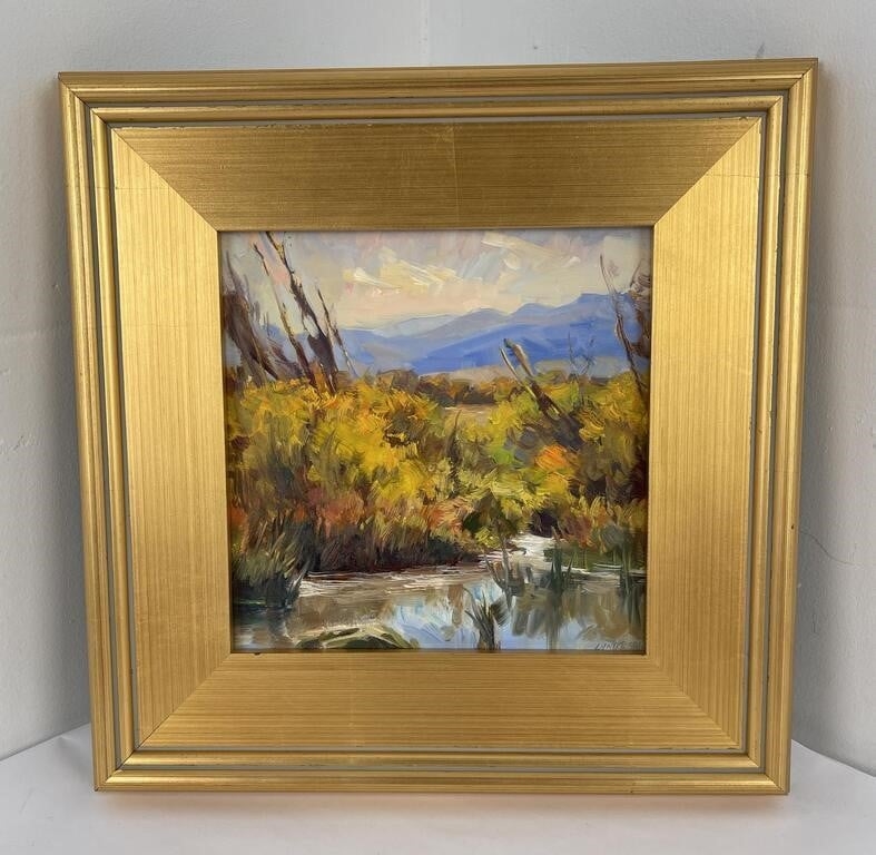 Artwork by Taylor Lynde, Taylor Lynde Oil on Board End of the Pond, Made of Oil on Board
