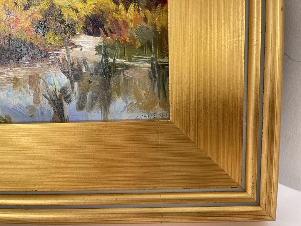 Artwork by Taylor Lynde, Taylor Lynde Oil on Board End of the Pond, Made of Oil on Board