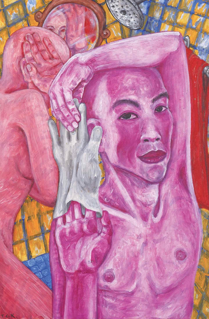 Artwork by Tan Chin Kuan, On The Other Side: Bathroom 1, Made of acrylic on canvas