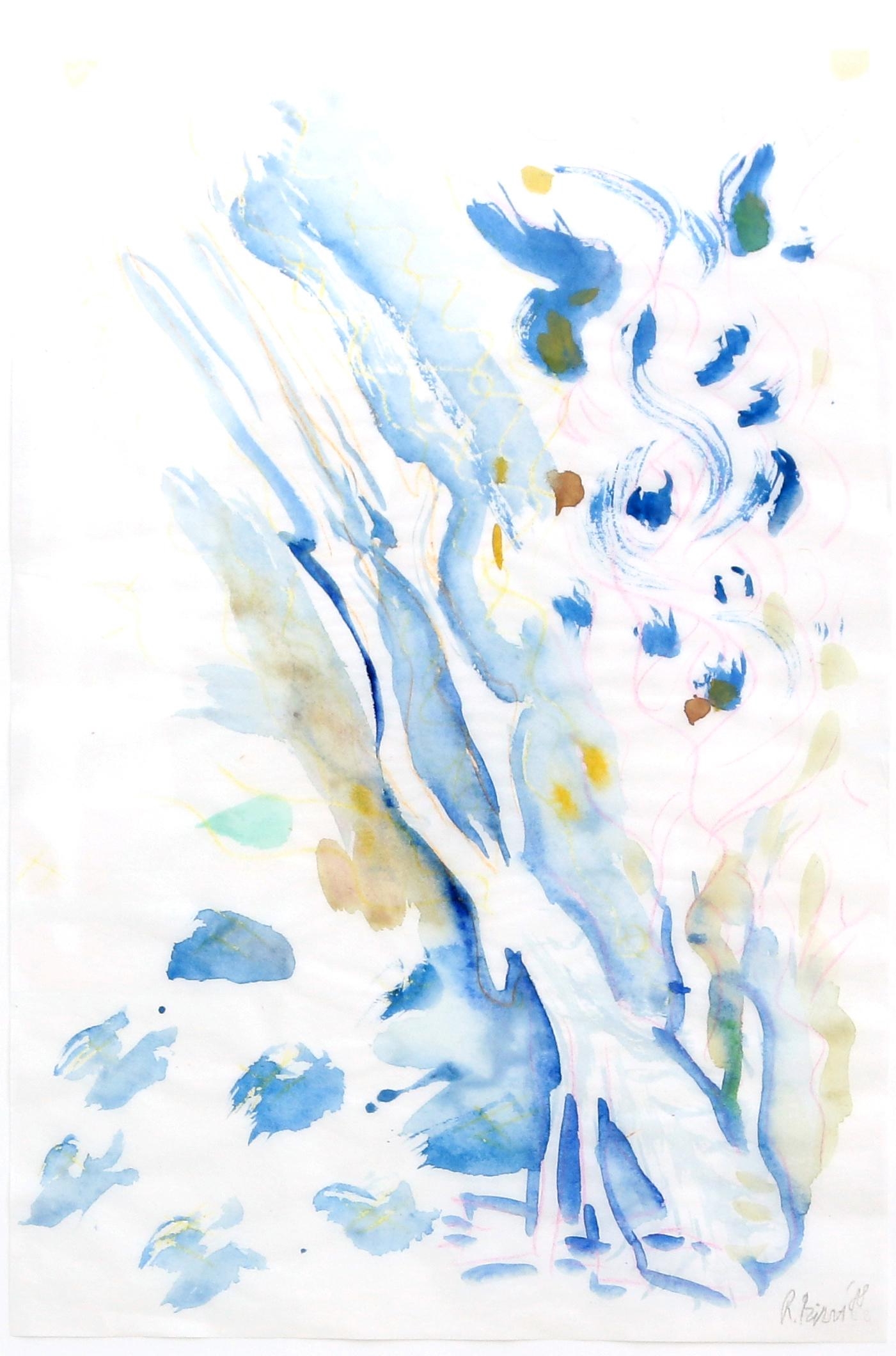 Abstracte compositie in blauw en geel by Rob Birza, 1988