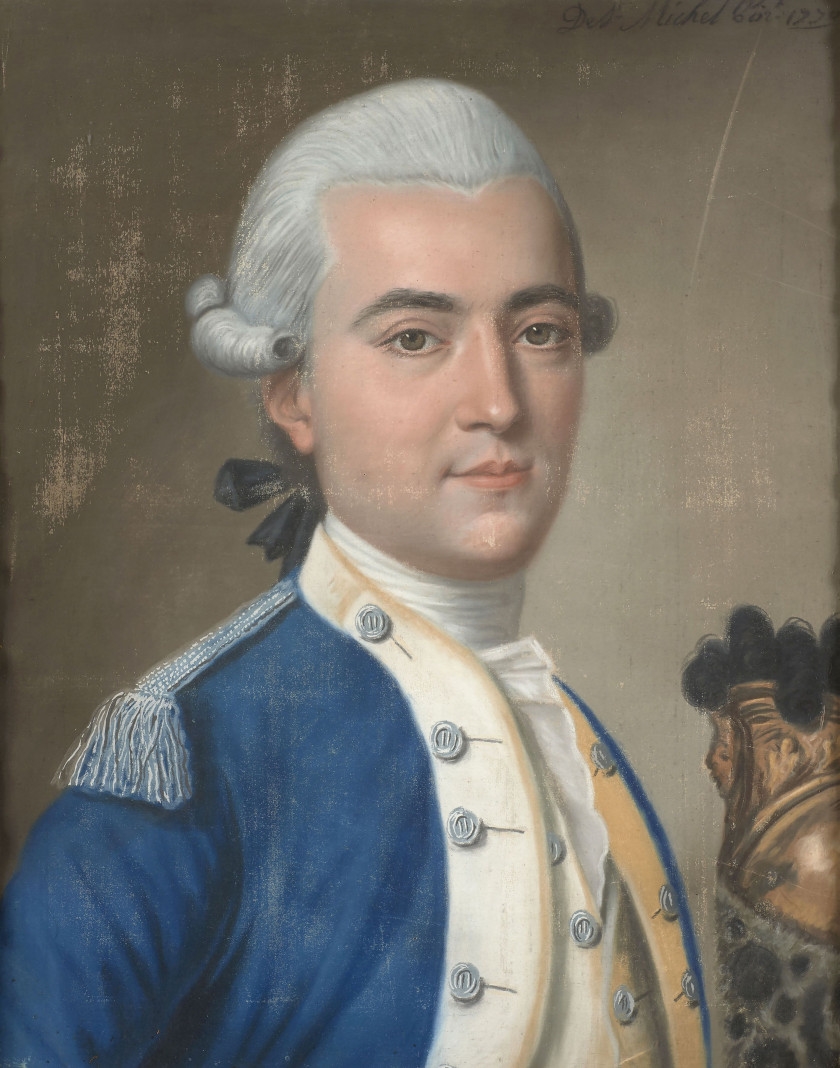 Artwork by Joseph de Saint-Michel, Joseph, chevalier de SAINT-MICHEL Actif entre  et 1790Portrait d'un officier de Hussard, Made of Pastel