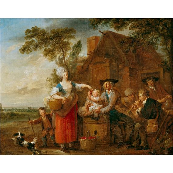 Ausgelassene Szene am Dorfrand by Louis-Joseph Watteau