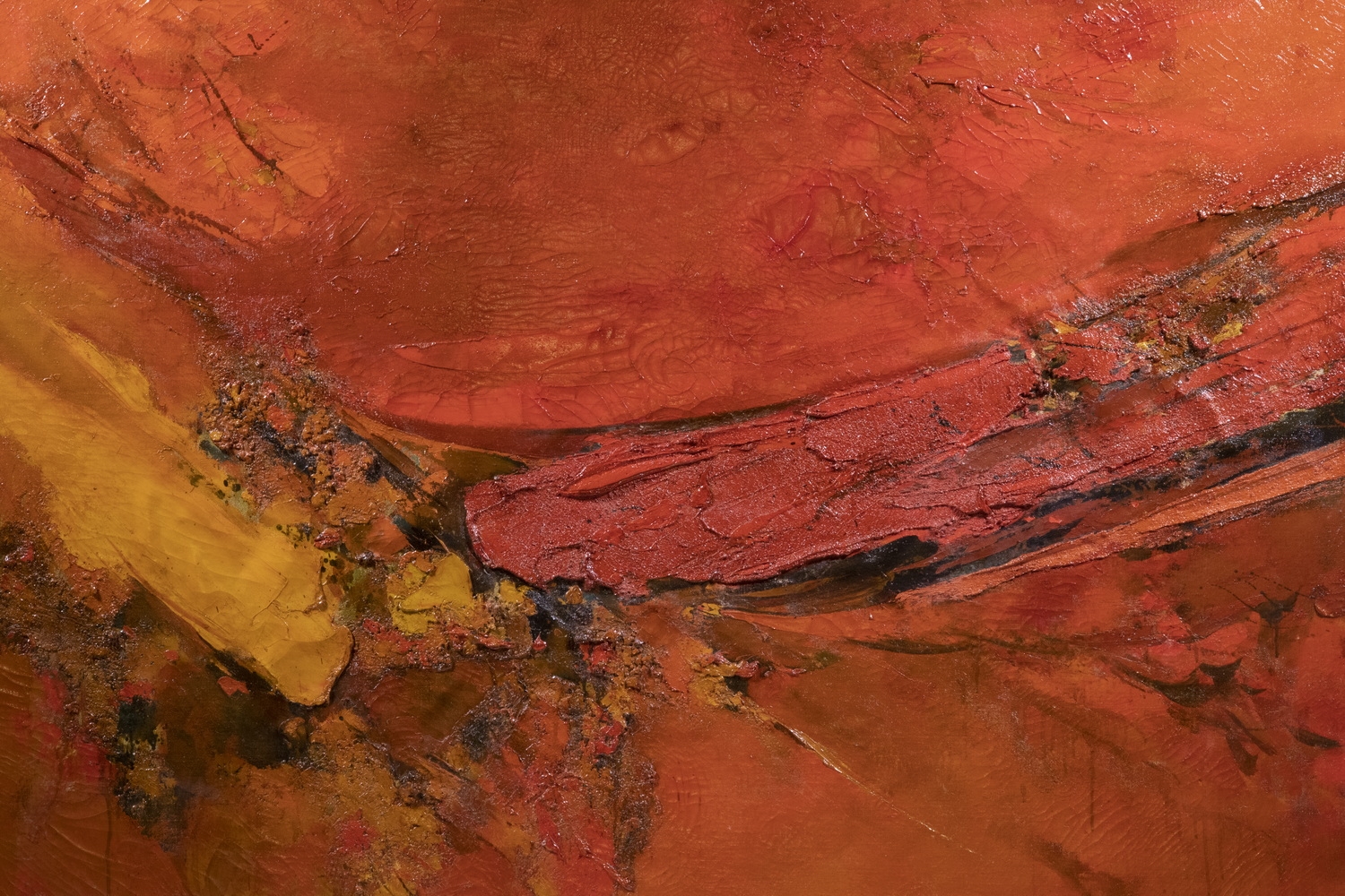 Zao Wou-Ki | Abstract Expressionist gestural painting in flame red ...