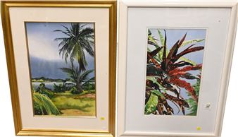 one depicting palm trees on coast - Sharon Howe Myers