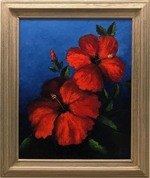 MARK STANFORD FLORIDA ARTIST TWIN HIBISCUS BLOOMS by Mark Stanford, 2004
