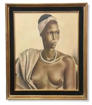 Young African girl with a ribbon in her hair. - Emile Hougardy