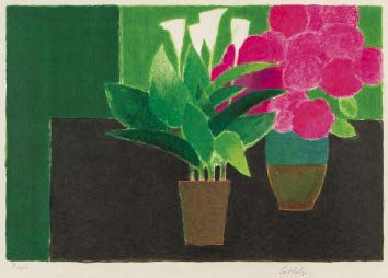 Hortensias et Arums from NATURES MORTES by Bernard Cathelin, 1989