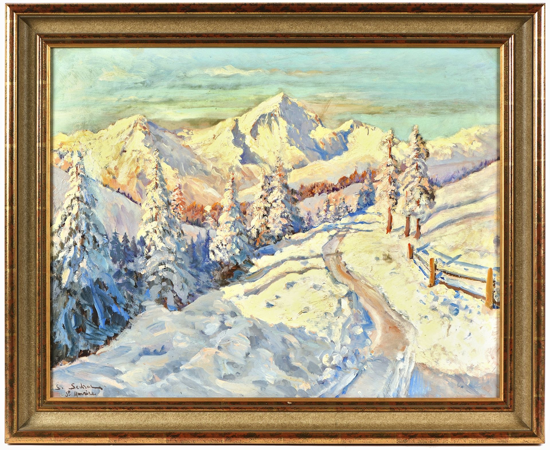 Artwork by Serge Agababian Sedrac, Sunset on the snow at Saint-Maurice, Made of Oil on canvas
