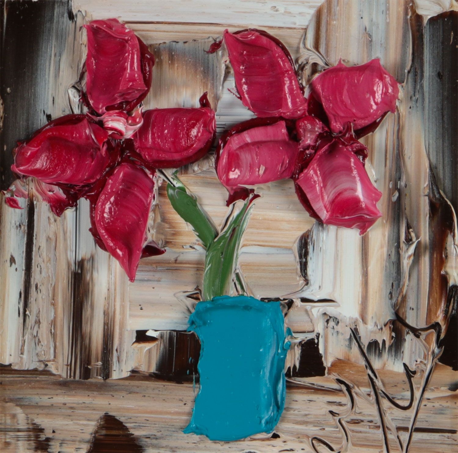 Colin Flack | CERISE FLOWERS IN A BLUE VASE | MutualArt