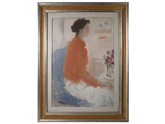 Woman with flowers - Angiolo Liverini