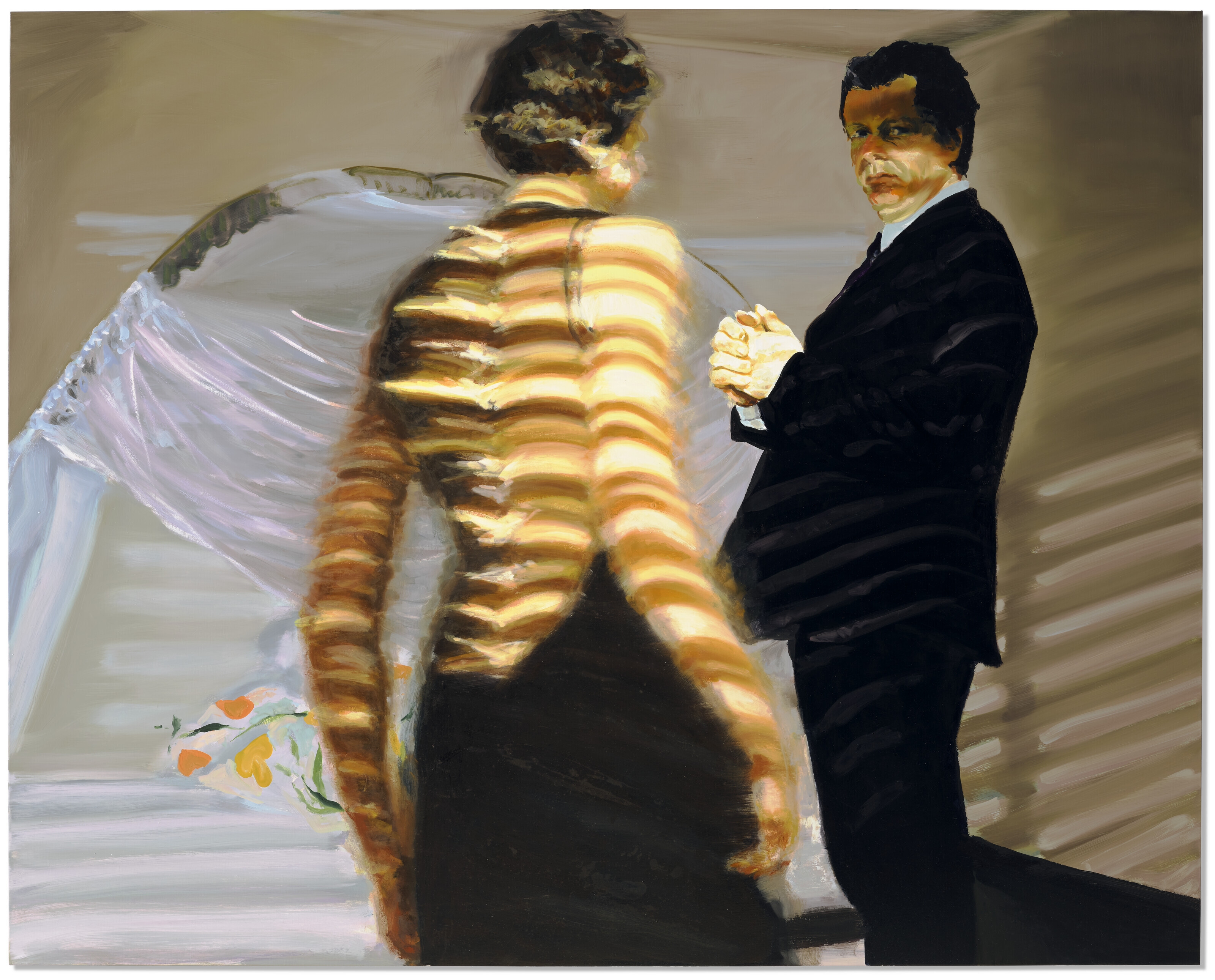 Artwork by Eric Fischl, Bedroom Scene #6 (Surviving the Fall Meant Using You for Handholds), Made of oil on linen